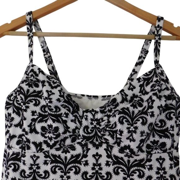 Lands' End Black White Floral Underwire Padded Built In Bra Tankini 10 - Picture 2 of 5